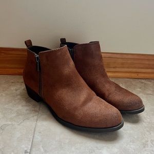 Brown suede flat booties